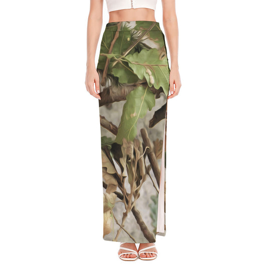 Hunting Camouflage Pattern Print High Slit Maxi Skirt