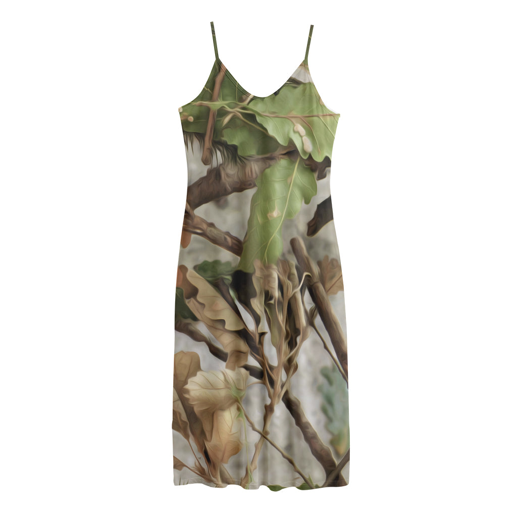 Hunting Camouflage Pattern Print Jersey Midi Cami Dress