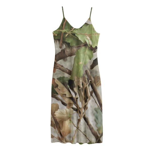 Hunting Camouflage Pattern Print Jersey Midi Cami Dress
