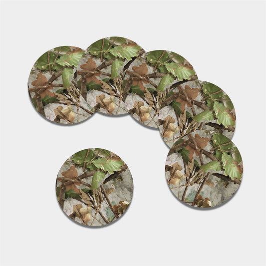 Hunting Camouflage Pattern Print Leather Coaster Set