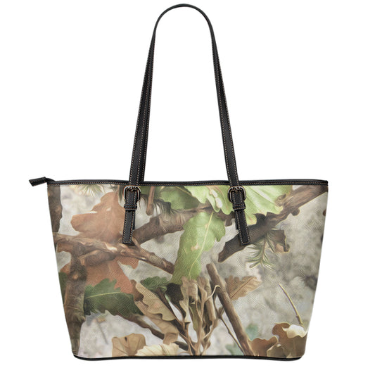 Hunting Camouflage Pattern Print Leather Tote Bag