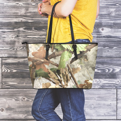 Hunting Camouflage Pattern Print Leather Tote Bag