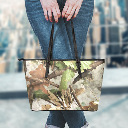 Hunting Camouflage Pattern Print Leather Tote Bag