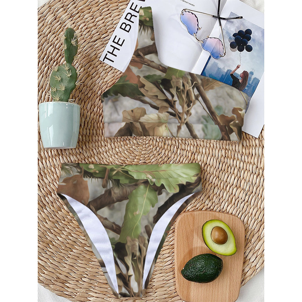 Hunting Camouflage Pattern Print One Shoulder Bikini Top
