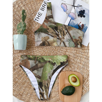 Hunting Camouflage Pattern Print One Shoulder Bikini Top