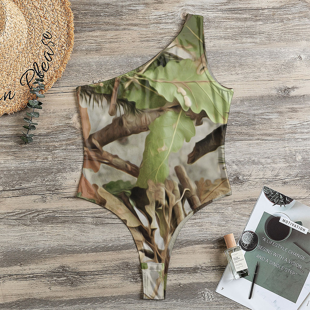 Hunting Camouflage Pattern Print One Shoulder Bodysuit