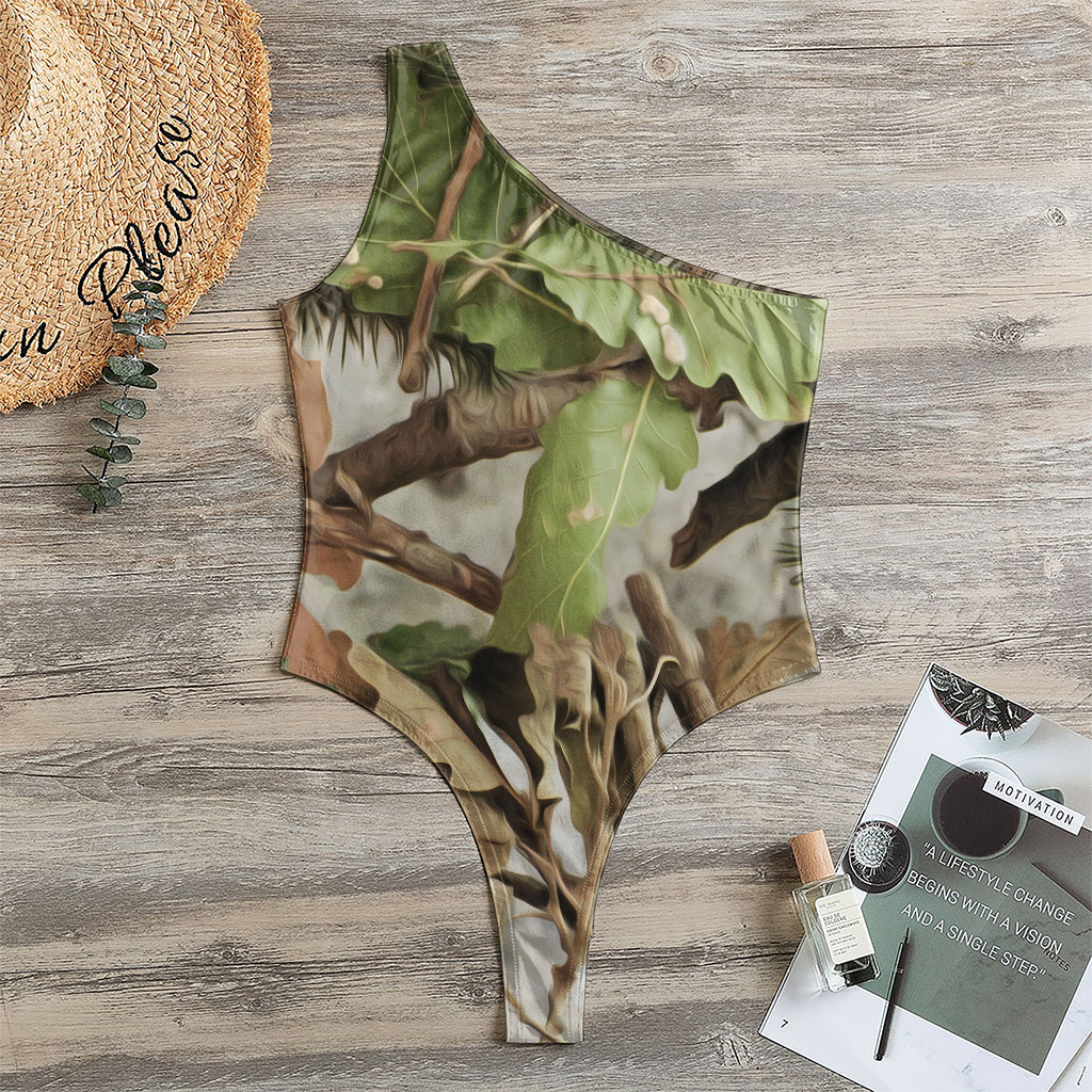 Hunting Camouflage Pattern Print One Shoulder Bodysuit