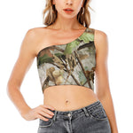 Hunting Camouflage Pattern Print One Shoulder Crop Top