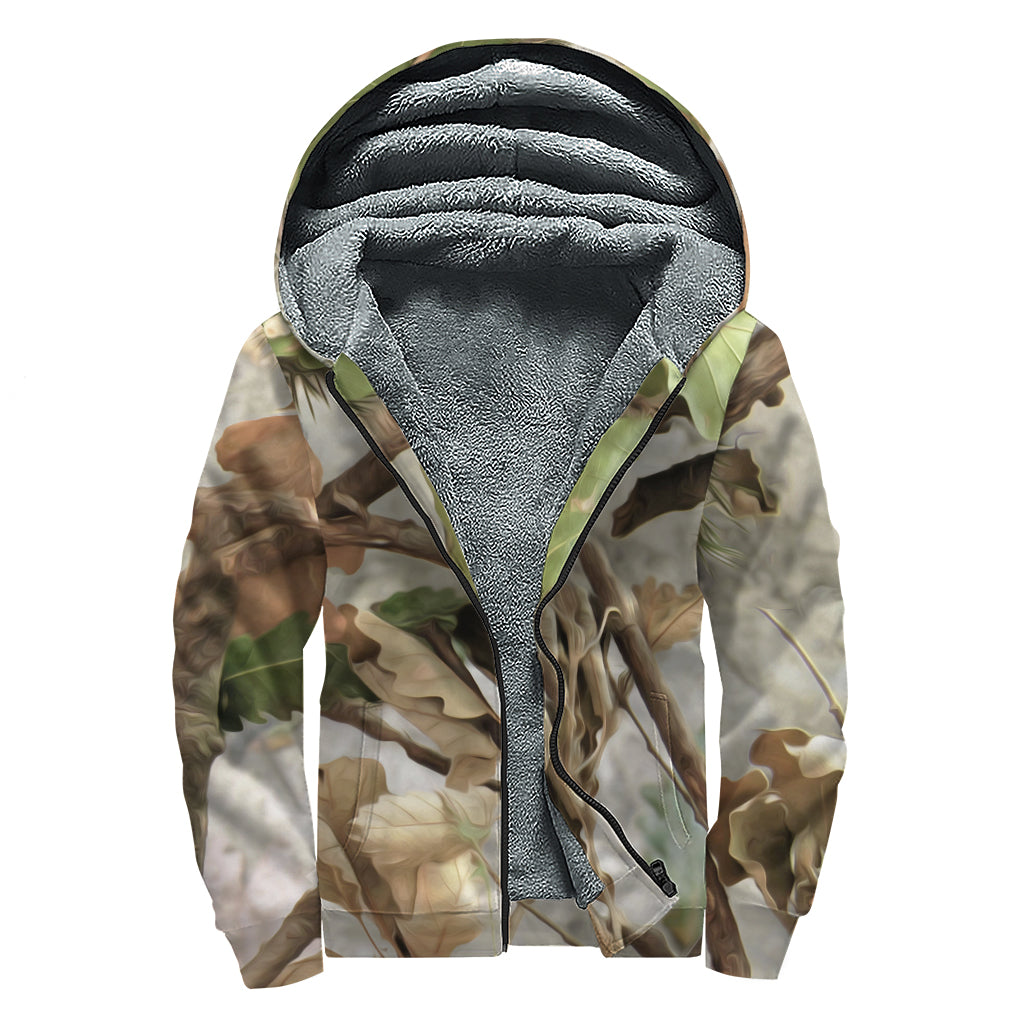 Hunting Camouflage Pattern Print Sherpa Lined Zip Up Hoodie