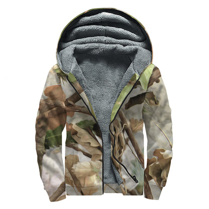 Hunting Camouflage Pattern Print Sherpa Lined Zip Up Hoodie