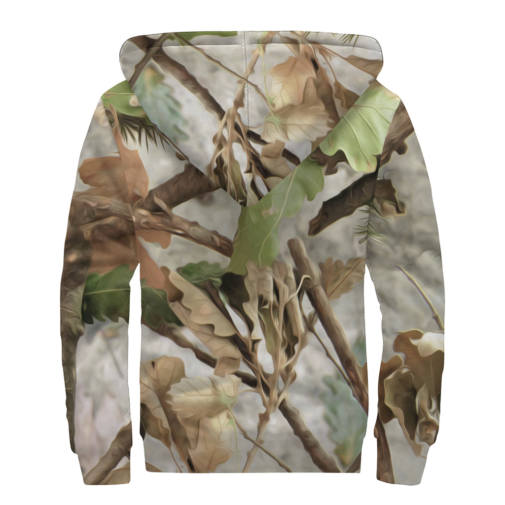 Hunting Camouflage Pattern Print Sherpa Lined Zip Up Hoodie