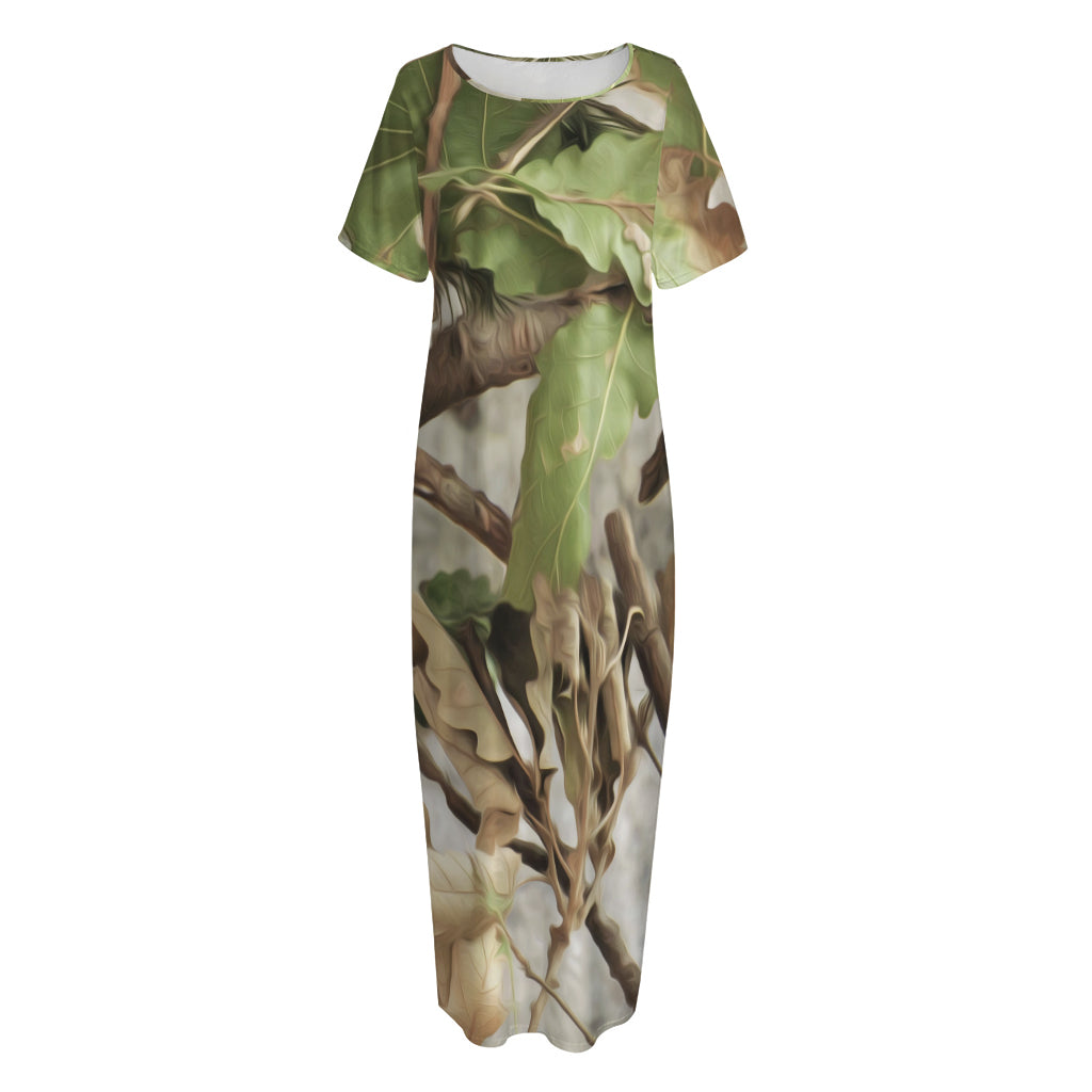 Hunting Camouflage Pattern Print Short Sleeve Long Nightdress