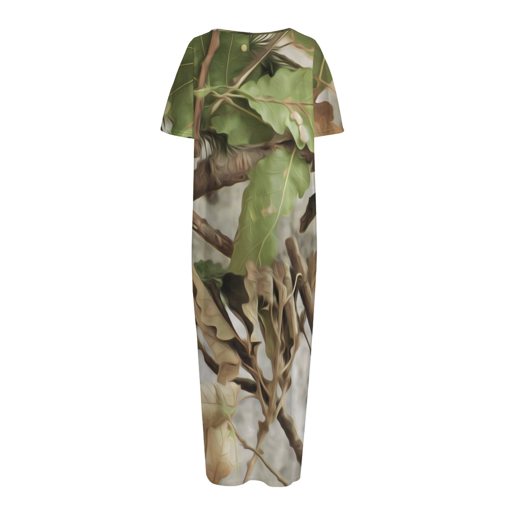 Hunting Camouflage Pattern Print Short Sleeve Long Nightdress