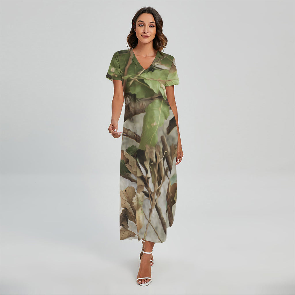 Hunting Camouflage Pattern Print Short Sleeve Maxi Dress