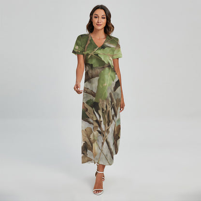 Hunting Camouflage Pattern Print Short Sleeve Maxi Dress