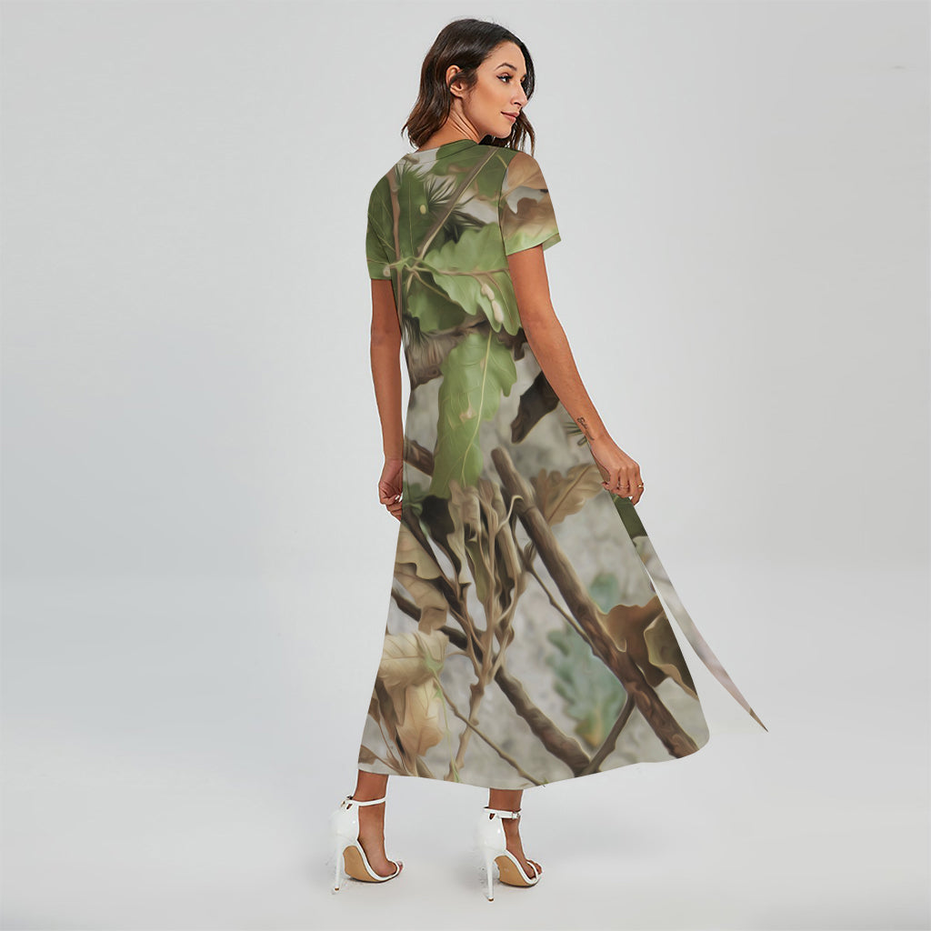 Hunting Camouflage Pattern Print Short Sleeve Maxi Dress