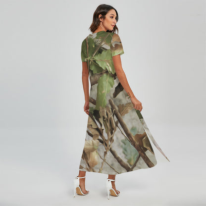 Hunting Camouflage Pattern Print Short Sleeve Maxi Dress