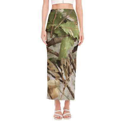 Hunting Camouflage Pattern Print Side Slit Maxi Skirt