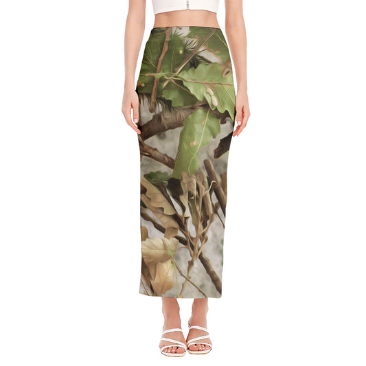 Hunting Camouflage Pattern Print Side Slit Maxi Skirt