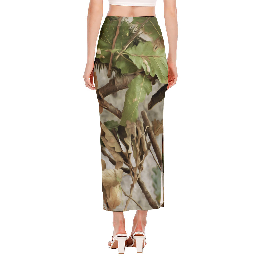 Hunting Camouflage Pattern Print Side Slit Maxi Skirt