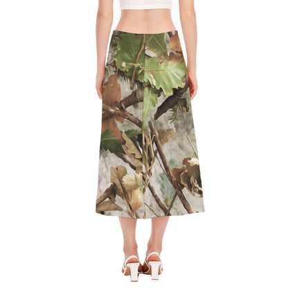 Hunting Camouflage Pattern Print Side Slit Midi Skirt