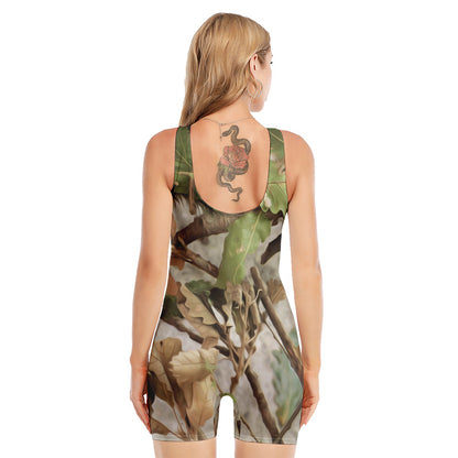 Hunting Camouflage Pattern Print Sleeveless One Piece Swimsuit