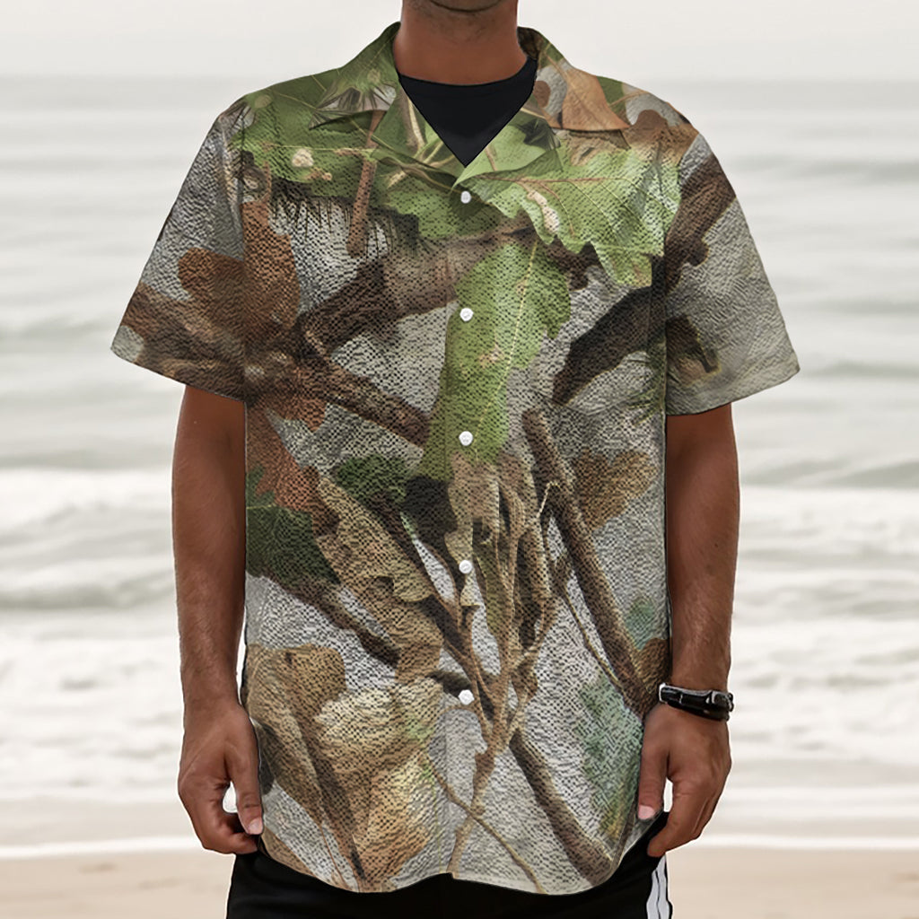 Hunting Camouflage Pattern Print Textured Short Sleeve Shirt