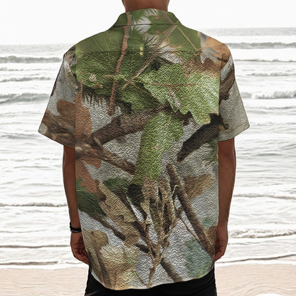 Hunting Camouflage Pattern Print Textured Short Sleeve Shirt