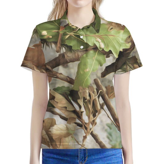 Hunting Camouflage Pattern Print Women's Polo Shirt