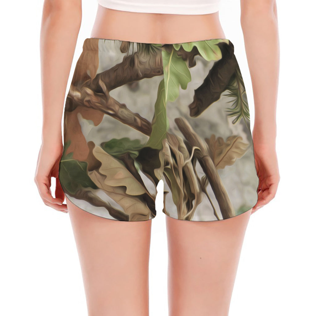 Hunting Camouflage Pattern Print Women's Split Running Shorts
