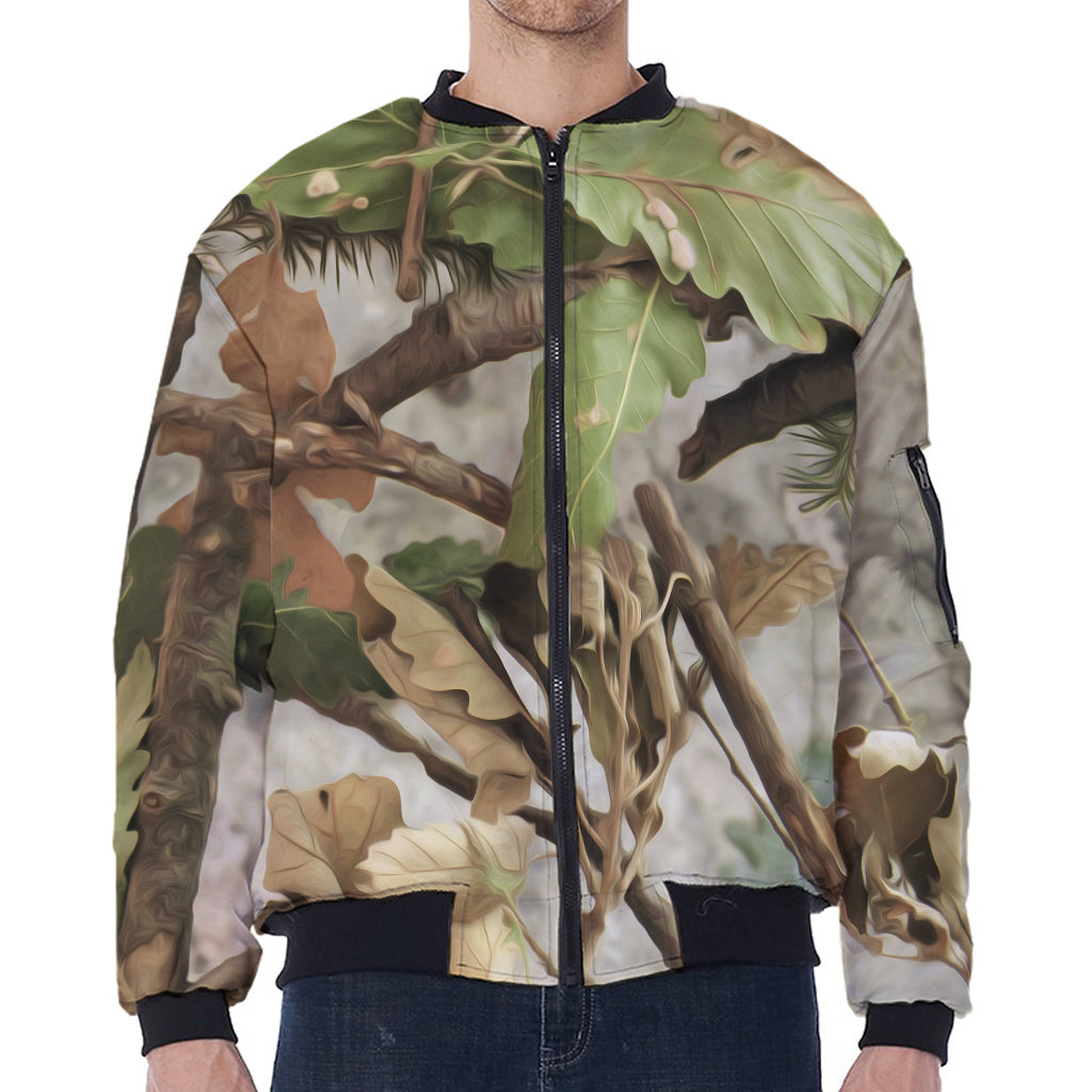 Hunting Camouflage Pattern Print Zip Sleeve Bomber Jacket