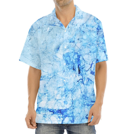 Ice Blue Marble Print Aloha Shirt