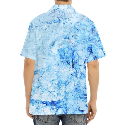 Ice Blue Marble Print Aloha Shirt