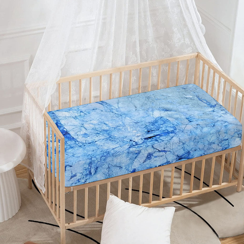 Ice Blue Marble Print Baby Crib Sheet