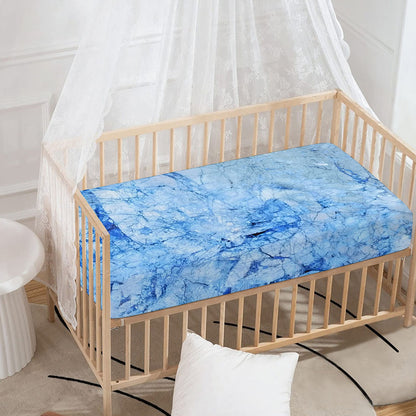 Ice Blue Marble Print Baby Crib Sheet