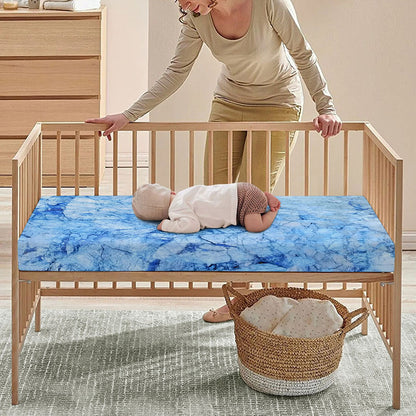 Ice Blue Marble Print Baby Crib Sheet