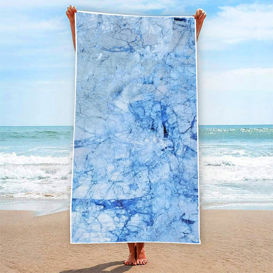 Ice Blue Marble Print Beach Towel