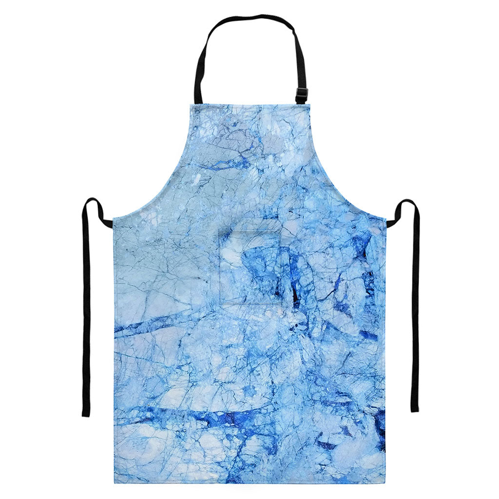 Ice Blue Marble Print Bib Apron With Pocket