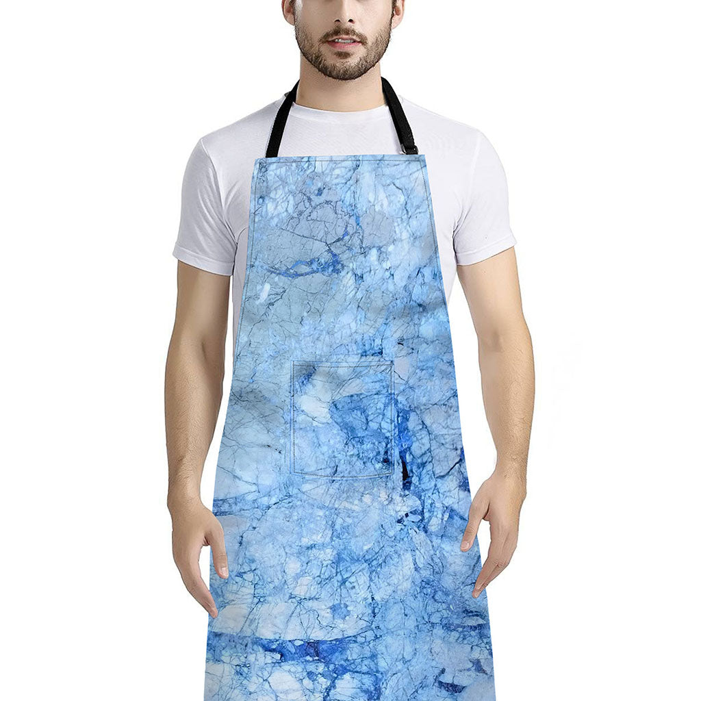 Ice Blue Marble Print Bib Apron With Pocket