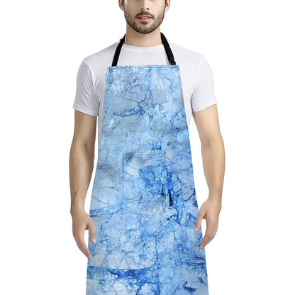 Ice Blue Marble Print Bib Apron With Pocket
