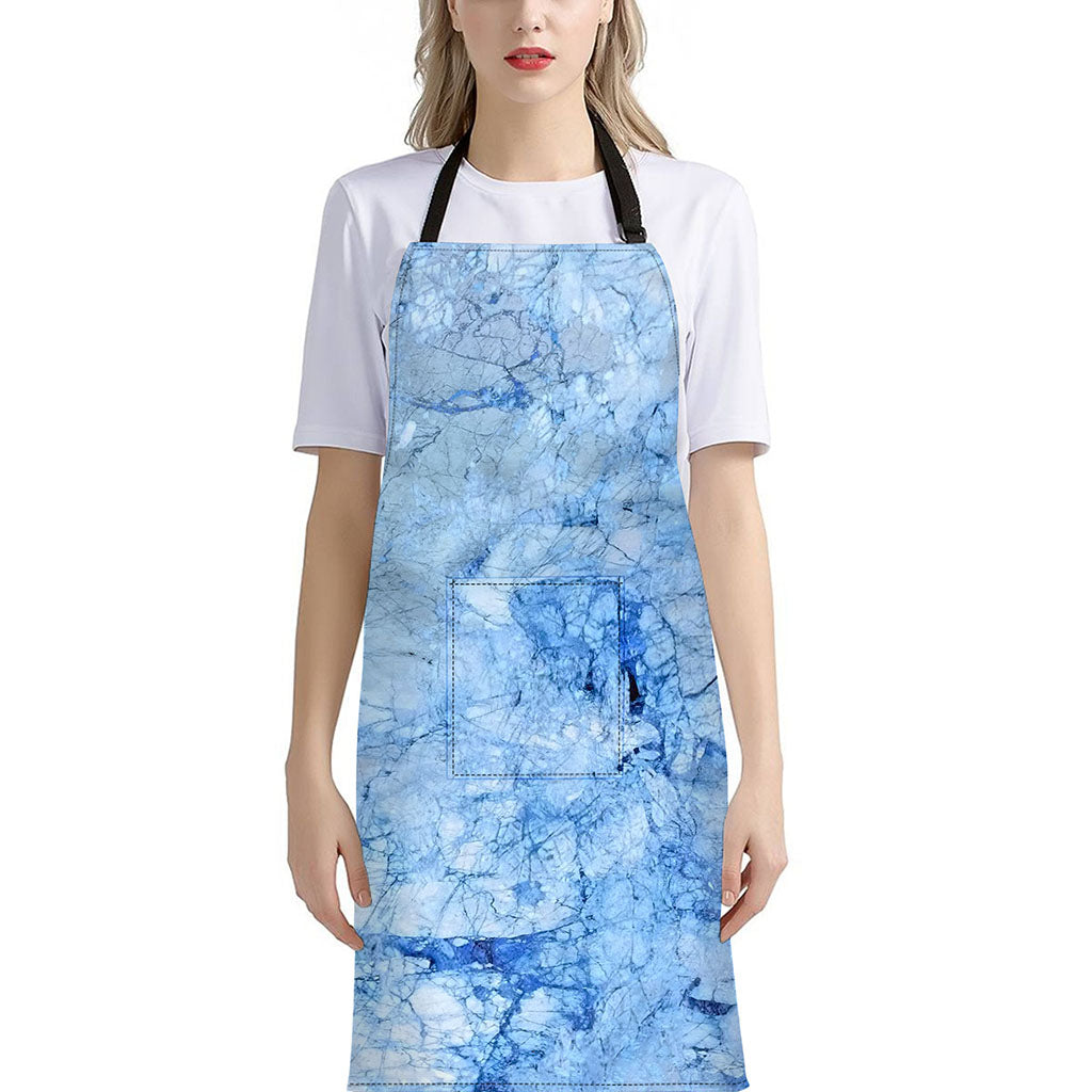 Ice Blue Marble Print Bib Apron With Pocket