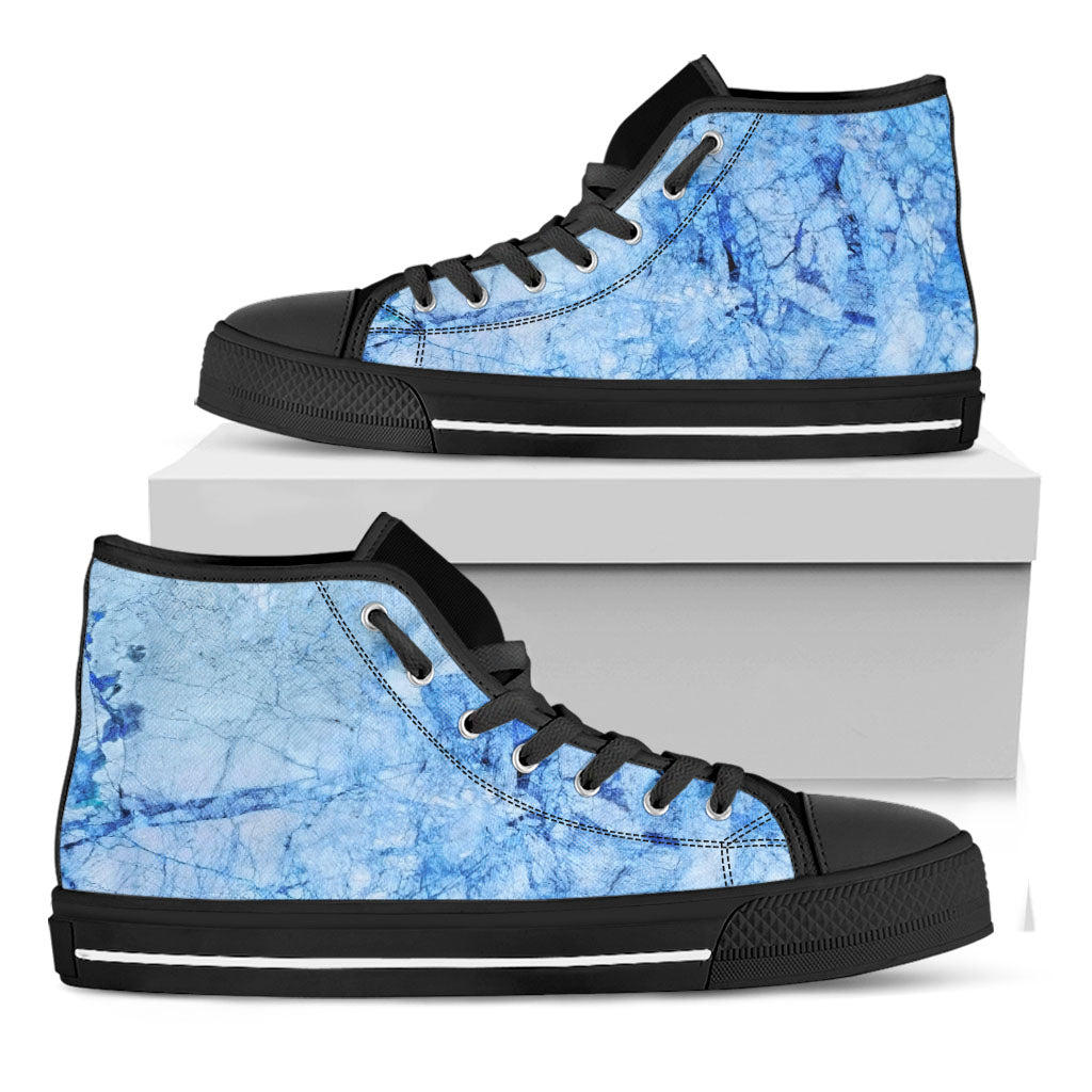 Ice Blue Marble Print Black High Top Sneakers