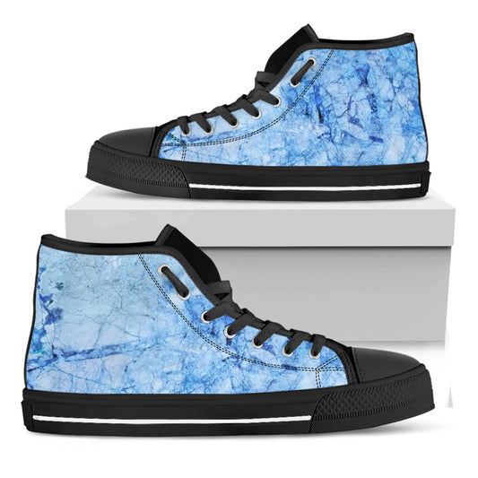Ice Blue Marble Print Black High Top Sneakers