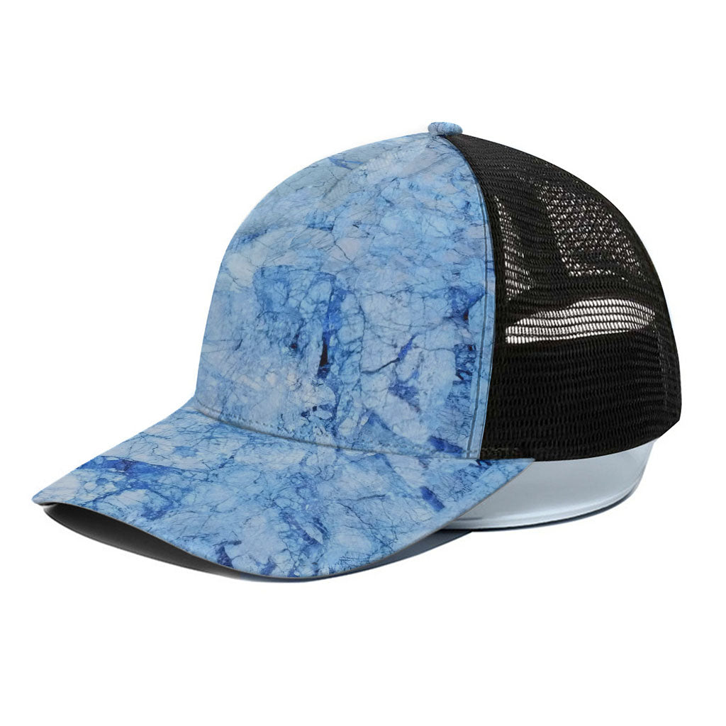 Ice Blue Marble Print Black Mesh Trucker Cap