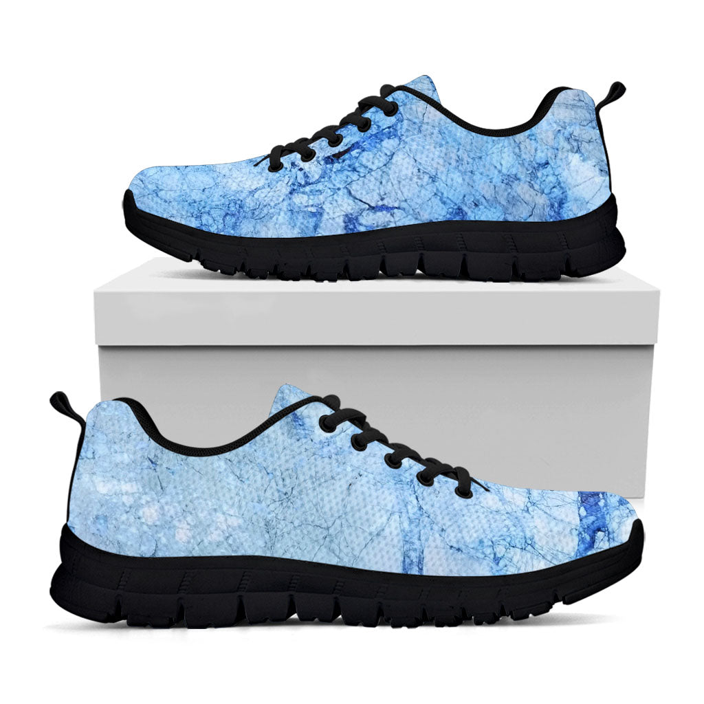 Ice Blue Marble Print Black Running Shoes