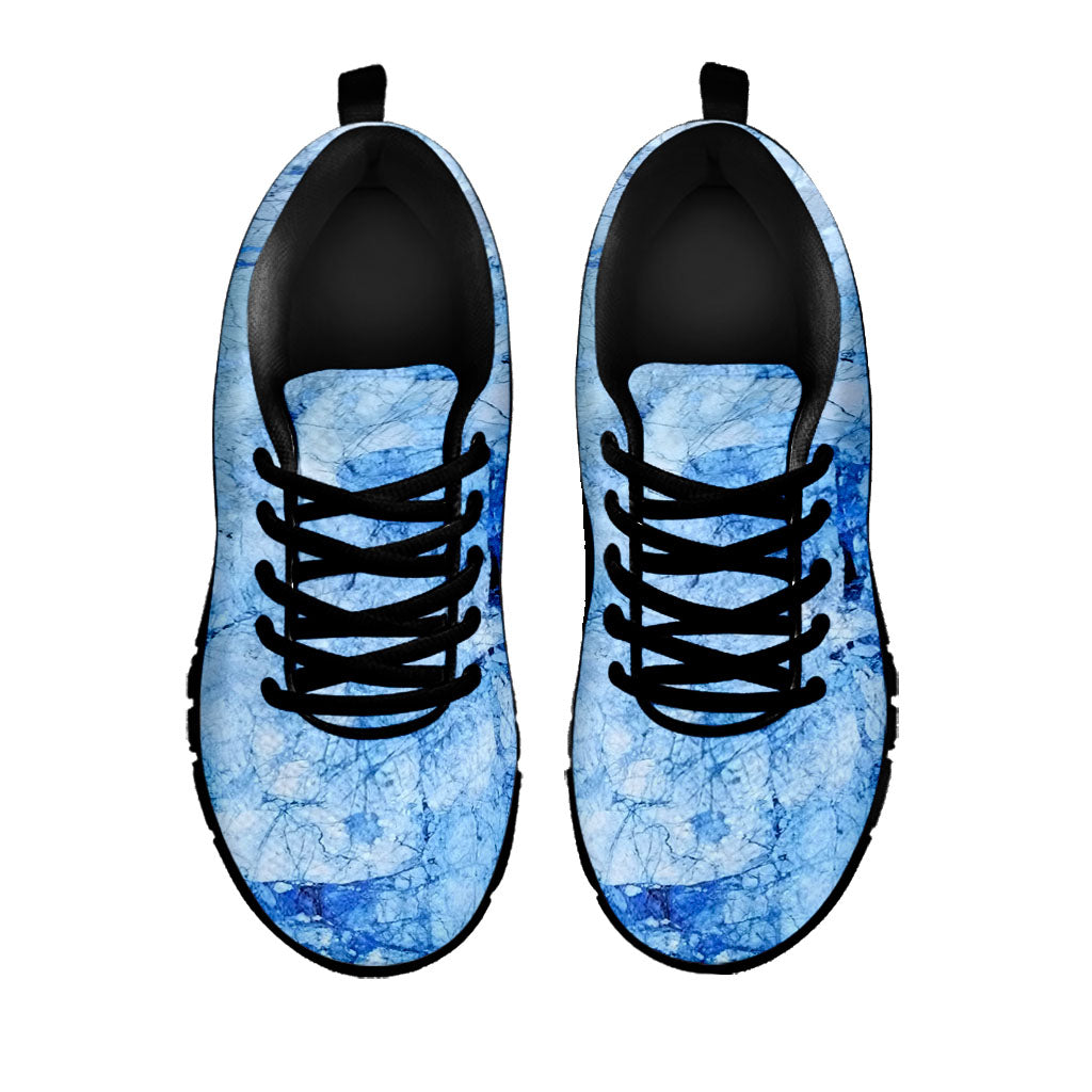 Ice Blue Marble Print Black Running Shoes