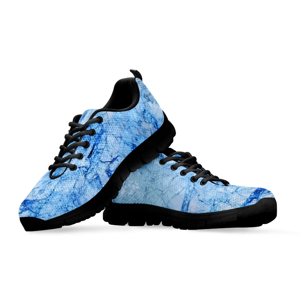 Ice Blue Marble Print Black Running Shoes