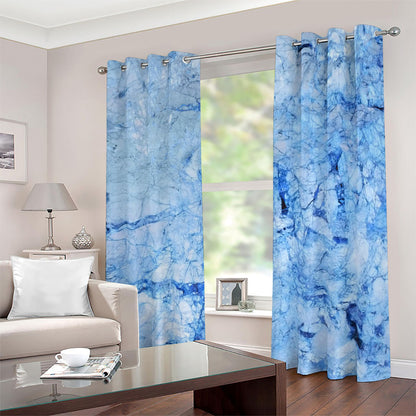 Ice Blue Marble Print Blackout Grommet Curtains