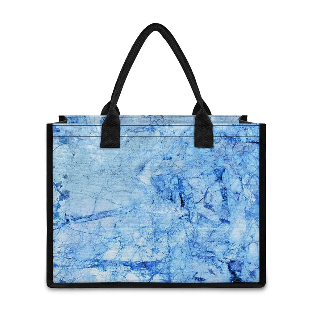 Ice Blue Marble Print Canvas Tote Bag
