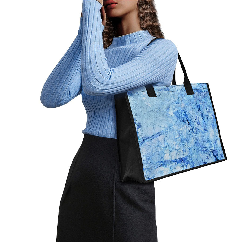 Ice Blue Marble Print Canvas Tote Bag